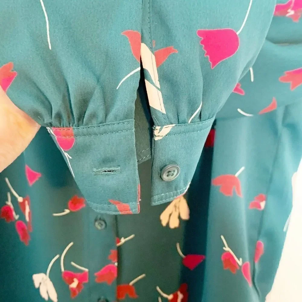 JOIE Women’s Myella Floral Print Blouse Size XXS Teal Long Sleeve Button Top - Picture 12 of 12